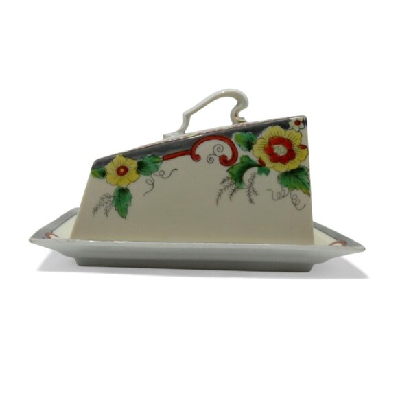 NORITAKE Butter Dish Floral Ceramic Hand-Painted Set Japan Vintage - Picture 4 of 13
